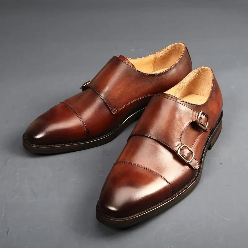 Men's handcrafted double-monk leather shoes