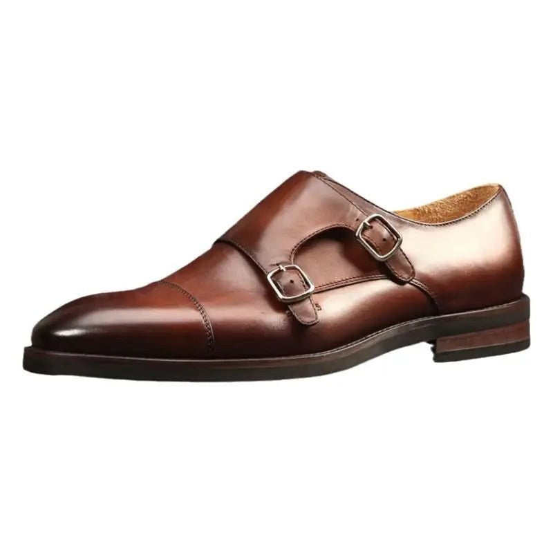 Men's handcrafted double-monk leather shoes