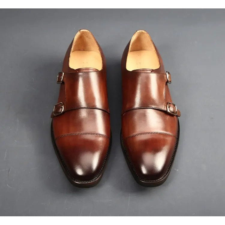 Men's handcrafted double-monk leather shoes