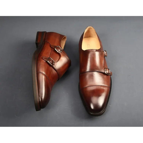 Men's handcrafted double-monk leather shoes