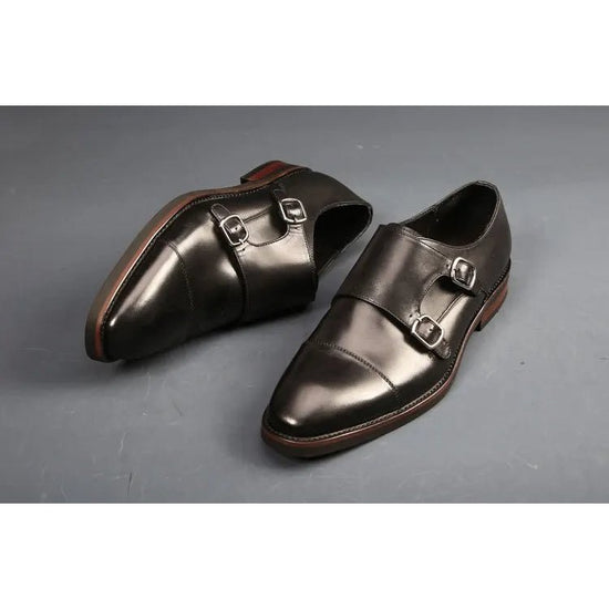 Men's handcrafted double-monk leather shoes