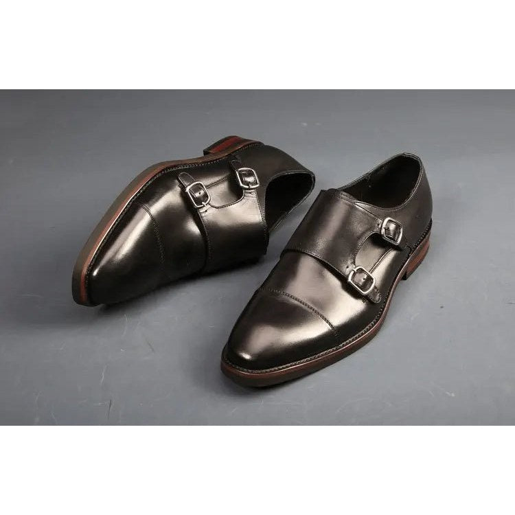 Men's handcrafted double-monk leather shoes