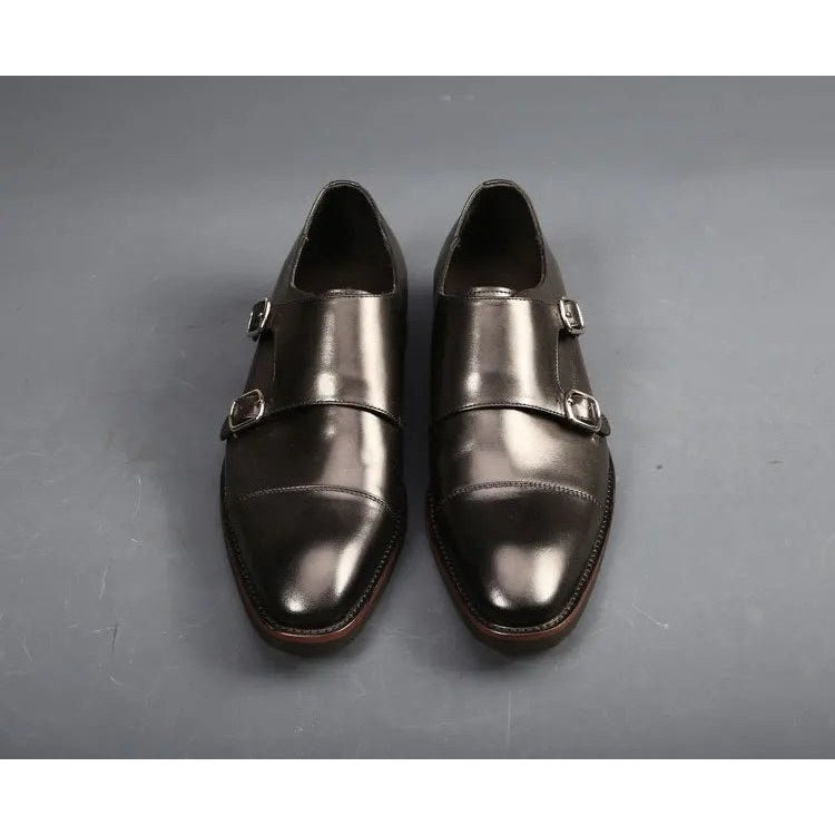 Men's handcrafted double-monk leather shoes