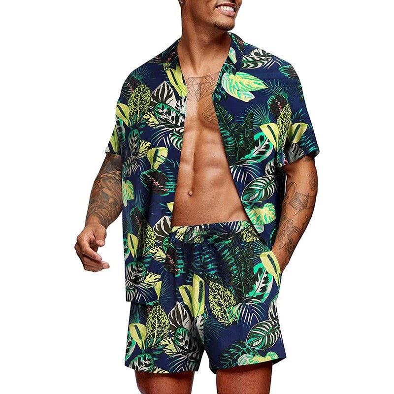 Men's Hawaiian-Print T-Shirt and Shorts Set
