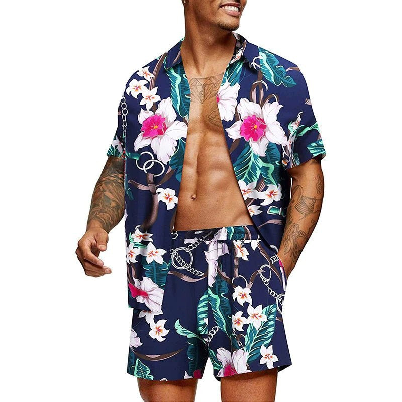 Men's Hawaiian-Print T-Shirt and Shorts Set
