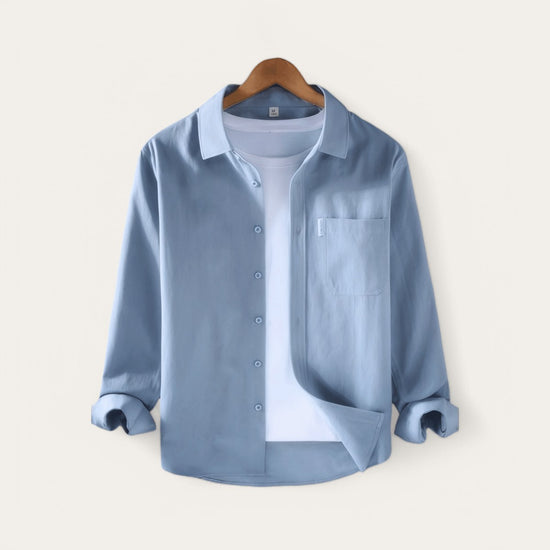 Men's loose-fit cotton button-up shirt