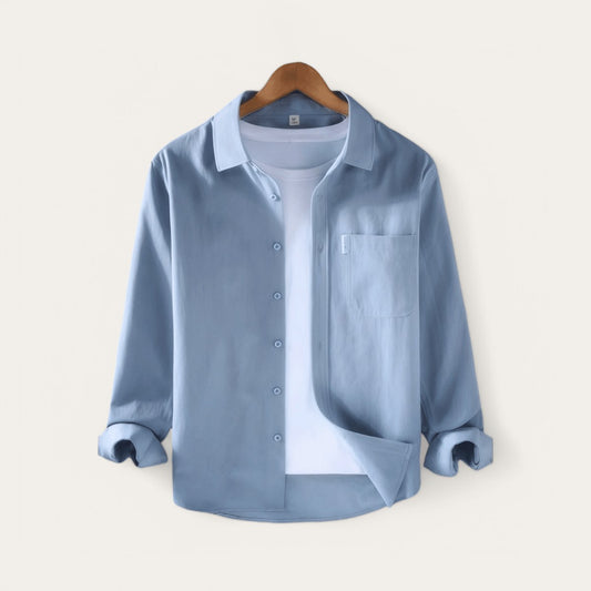 Men's loose-fit cotton button-up shirt