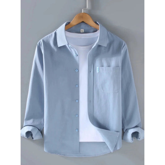 Men's loose-fit cotton button-up shirt