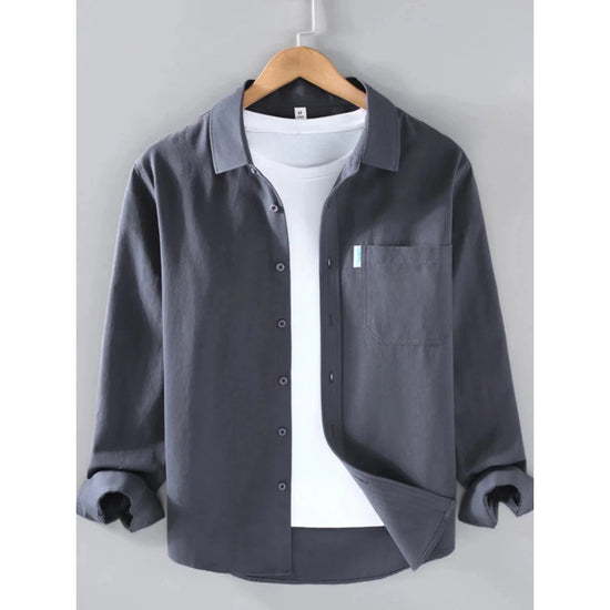 Men's loose-fit cotton button-up shirt