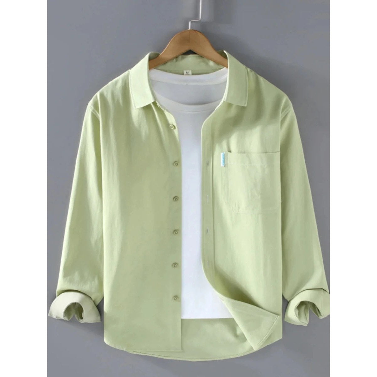 Men's loose-fit cotton button-up shirt