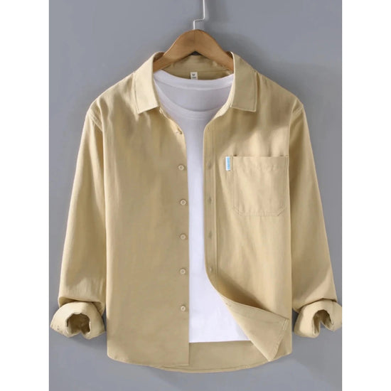 Men's loose-fit cotton button-up shirt