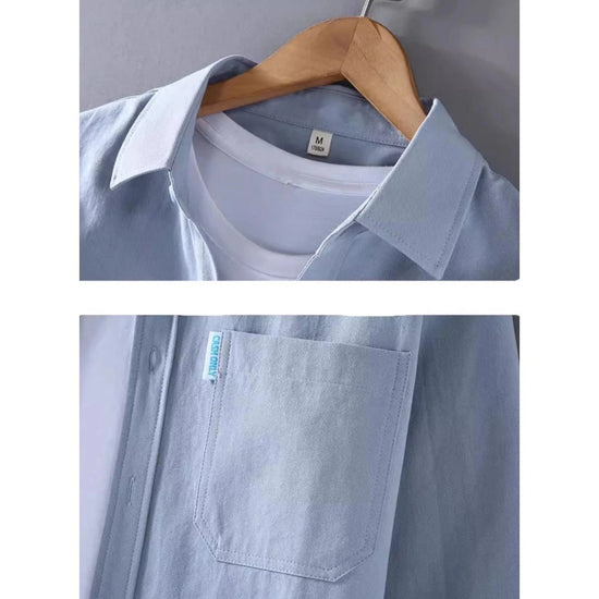 Men's loose-fit cotton button-up shirt