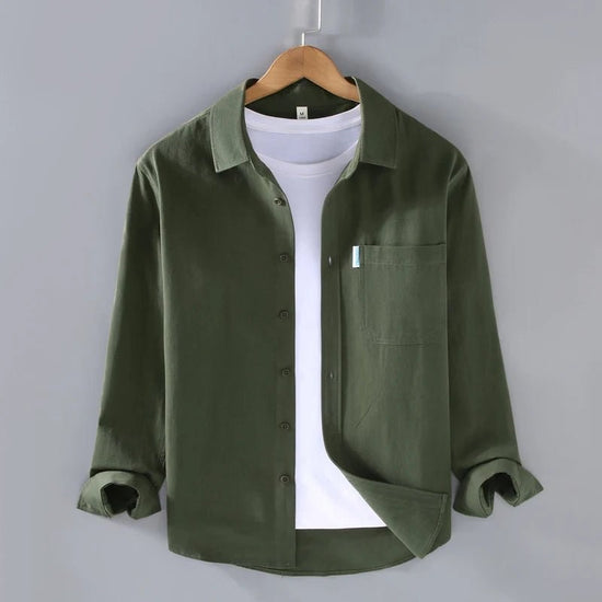 Men's loose-fit cotton button-up shirt