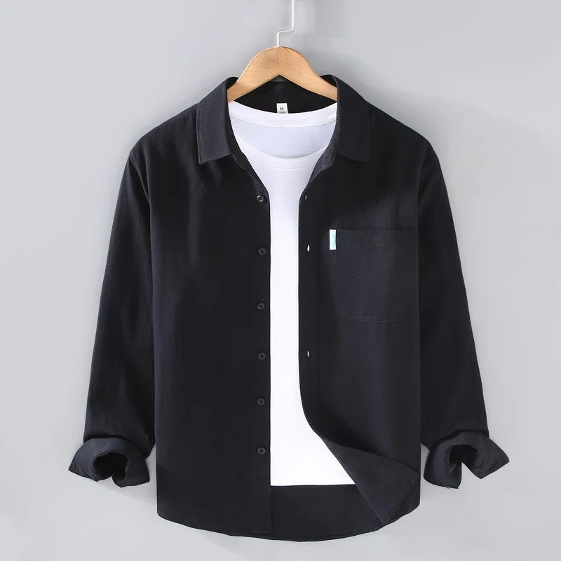 Men's loose-fit cotton button-up shirt