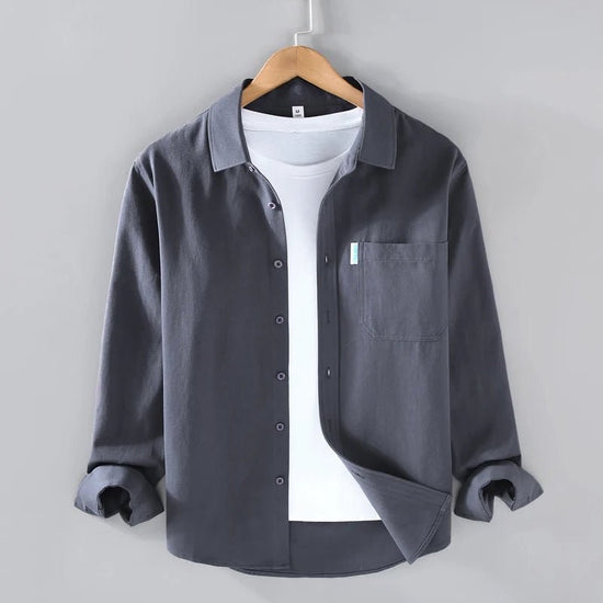 Men's loose-fit cotton button-up shirt