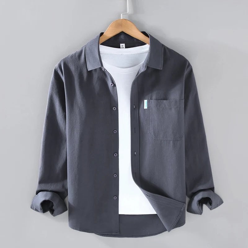 Men's loose-fit cotton button-up shirt