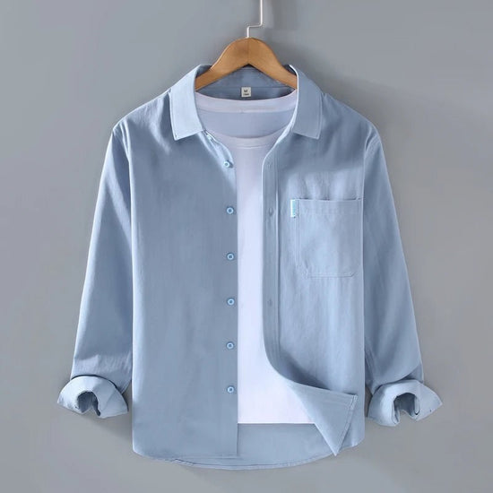 Men's loose-fit cotton button-up shirt