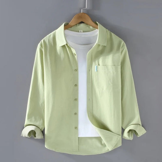 Men's loose-fit cotton button-up shirt