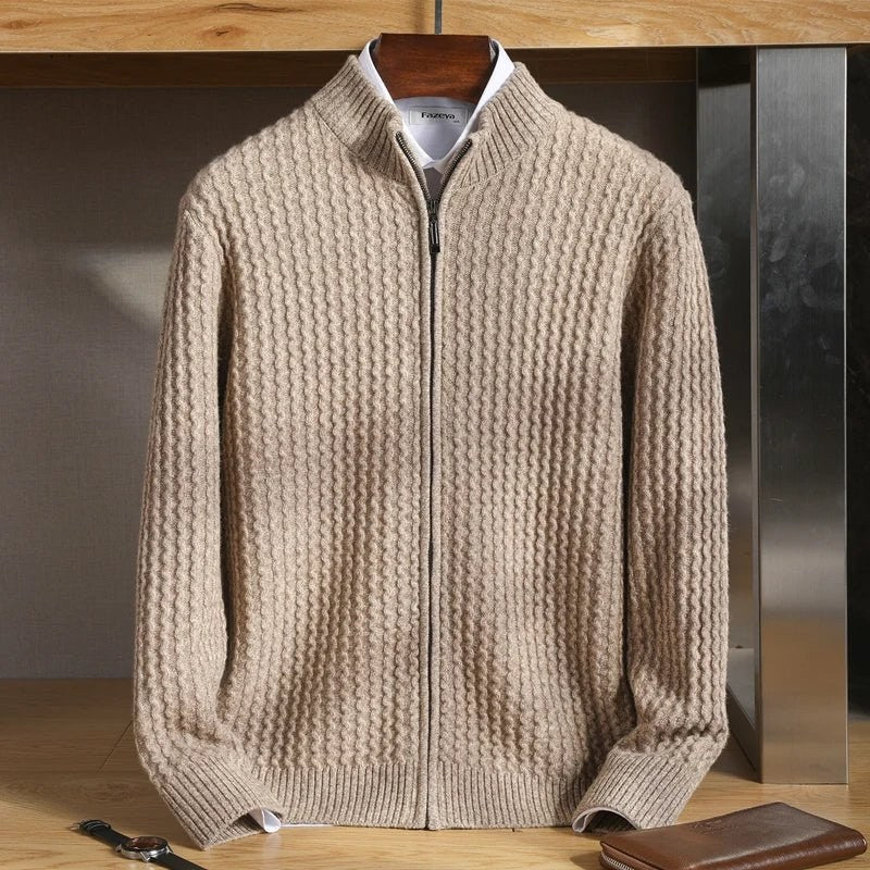 Men's merino wool zip-collar cardigan