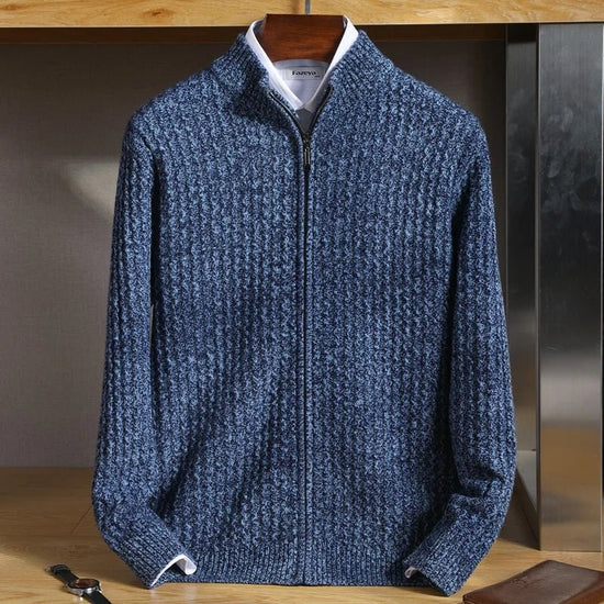 Men's merino wool zip-collar cardigan
