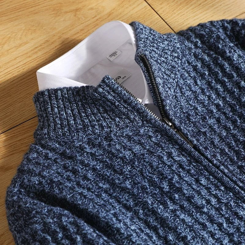 Men's merino wool zip-collar cardigan