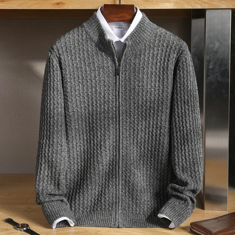 Men's merino wool zip-collar cardigan