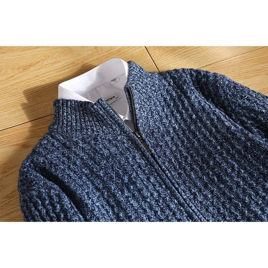 Men's merino wool zip-collar cardigan
