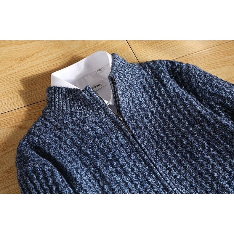 Men's merino wool zip-collar cardigan