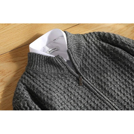 Men's merino wool zip-collar cardigan