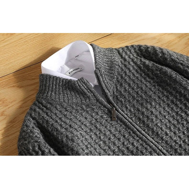 Men's merino wool zip-collar cardigan