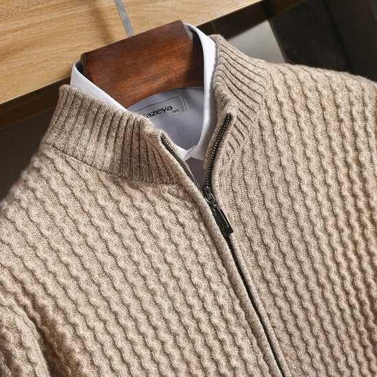 Men's merino wool zip-collar cardigan