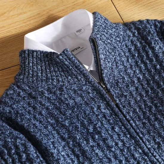 Men's merino wool zip-collar cardigan