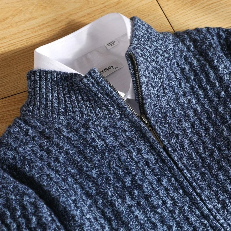 Men's merino wool zip-collar cardigan