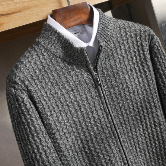 Men's merino wool zip-collar cardigan