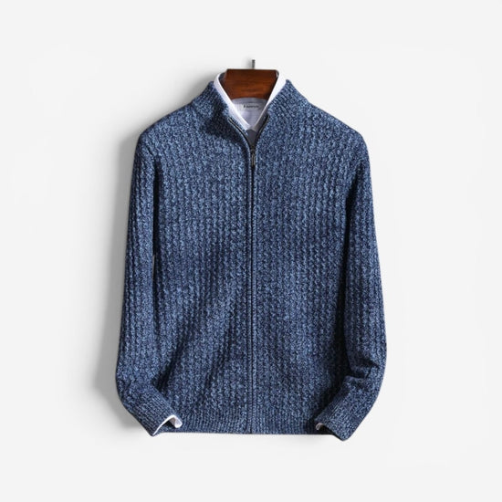 Men's merino wool zip-collar cardigan