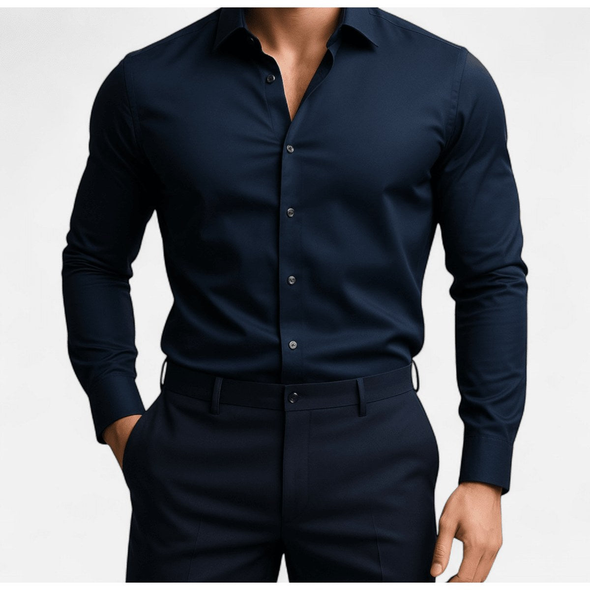 Men's navy blue shirt and navy blue trousers set