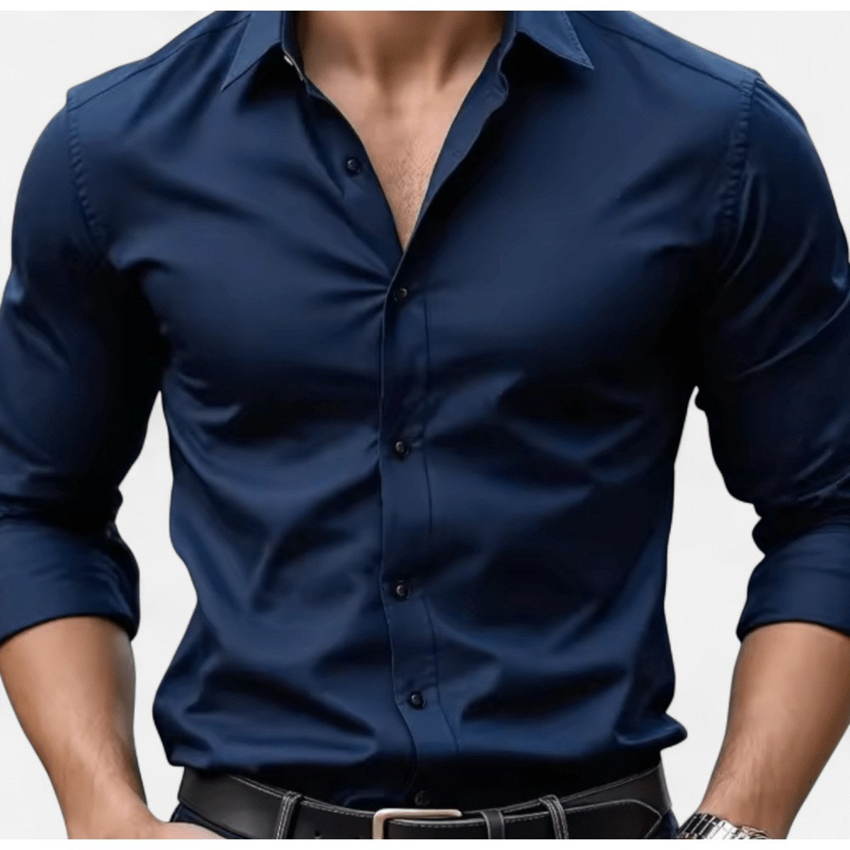 Men's navy blue shirt and navy blue trousers set