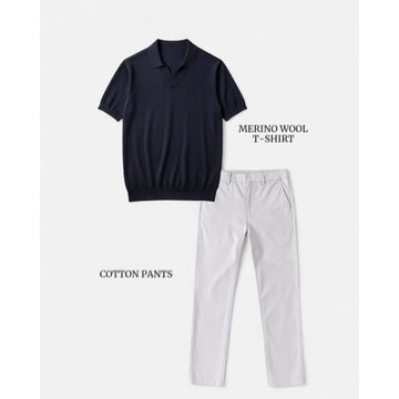 Men's navy blue t-shirt and white pants set