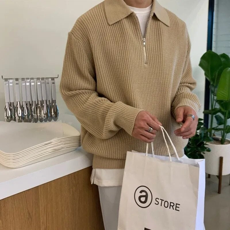 Men's polyester half-zip sweater
