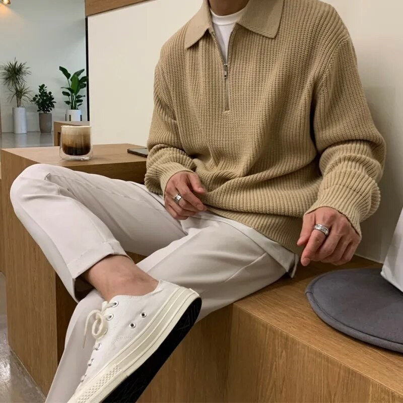 Men's polyester half-zip sweater