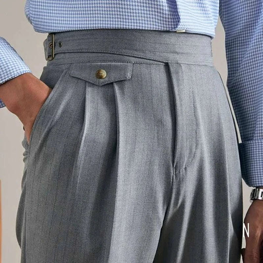 Men's Polyester High-Waist Business Trousers
