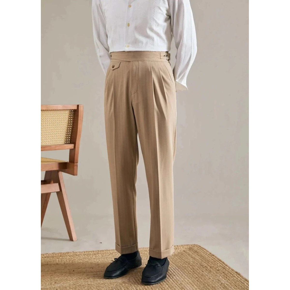 Men's Polyester High-Waist Business Trousers