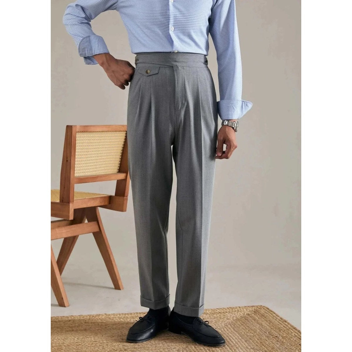 Men's Polyester High-Waist Business Trousers