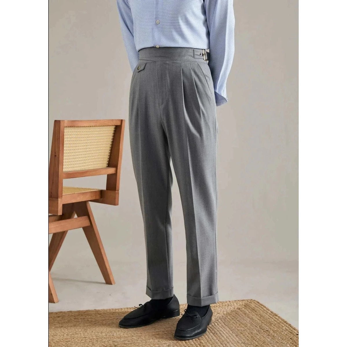 Men's Polyester High-Waist Business Trousers