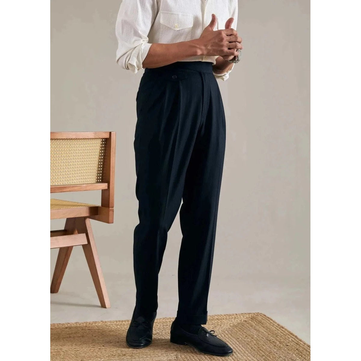 Men's Polyester High-Waist Business Trousers