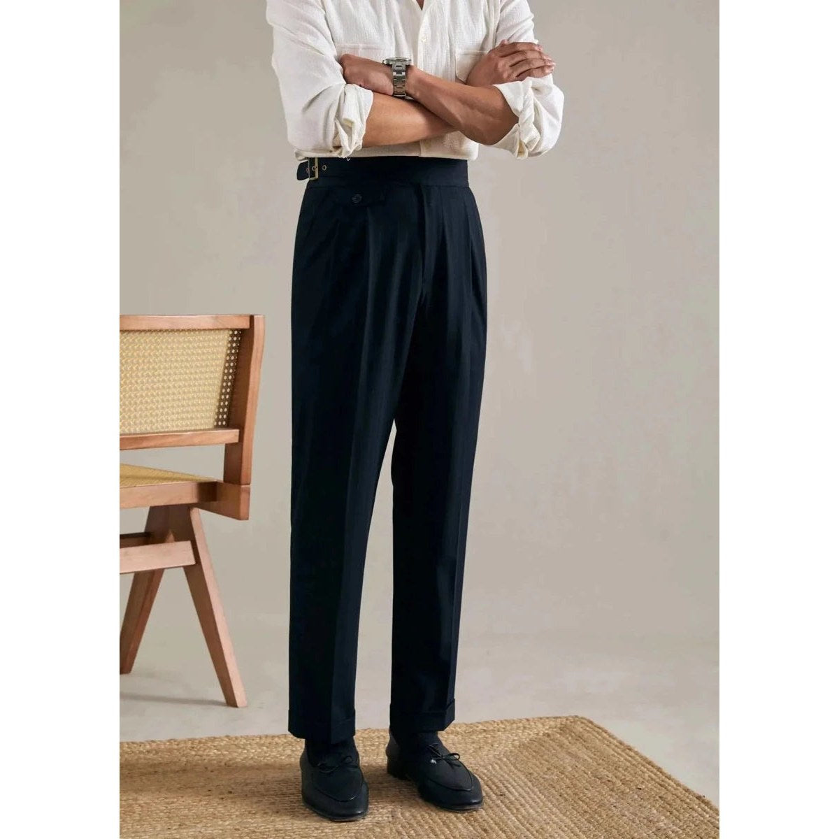 Men's Polyester High-Waist Business Trousers