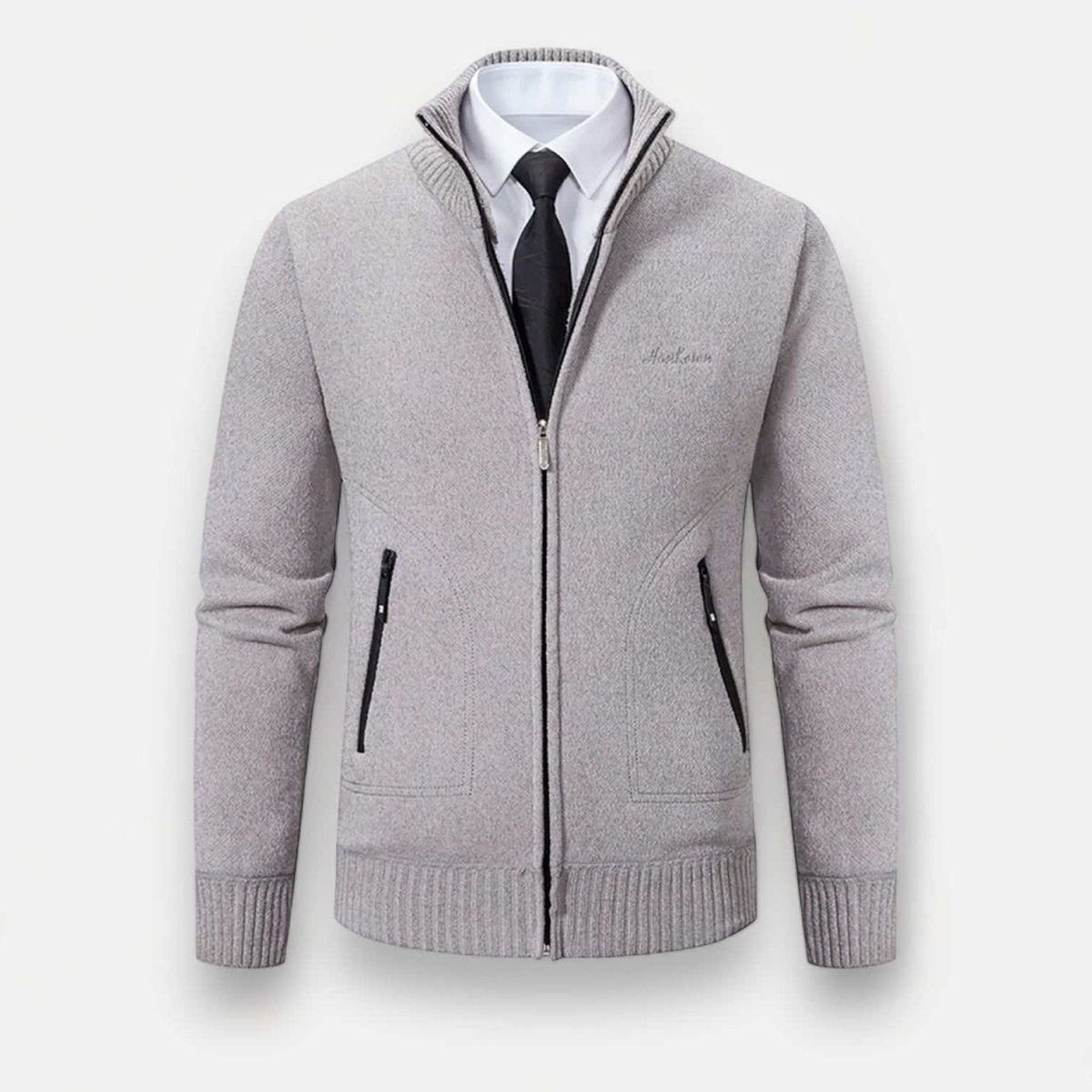 Men's polyester stand-collar zip sweater