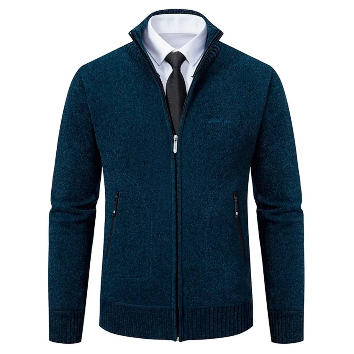 Men's polyester stand-collar zip sweater