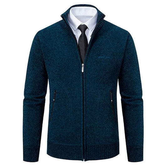 Men's polyester stand-collar zip sweater