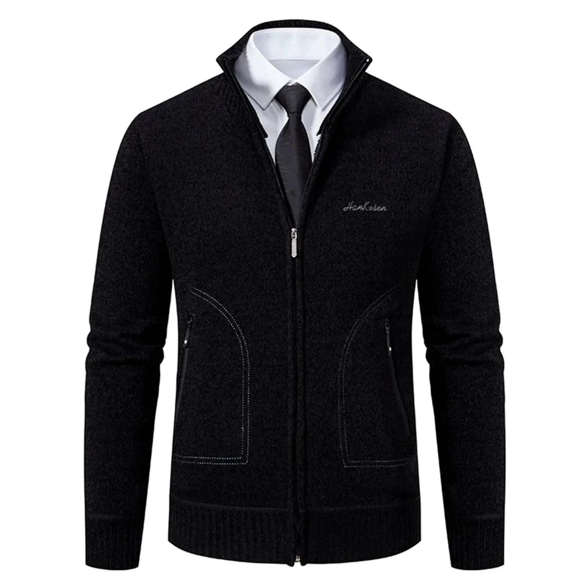 Men's polyester stand-collar zip sweater
